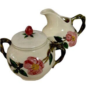 Vintage Franciscan Desert Rose Cream Sugar Bowl Set Made in USA Pink Floral 1960